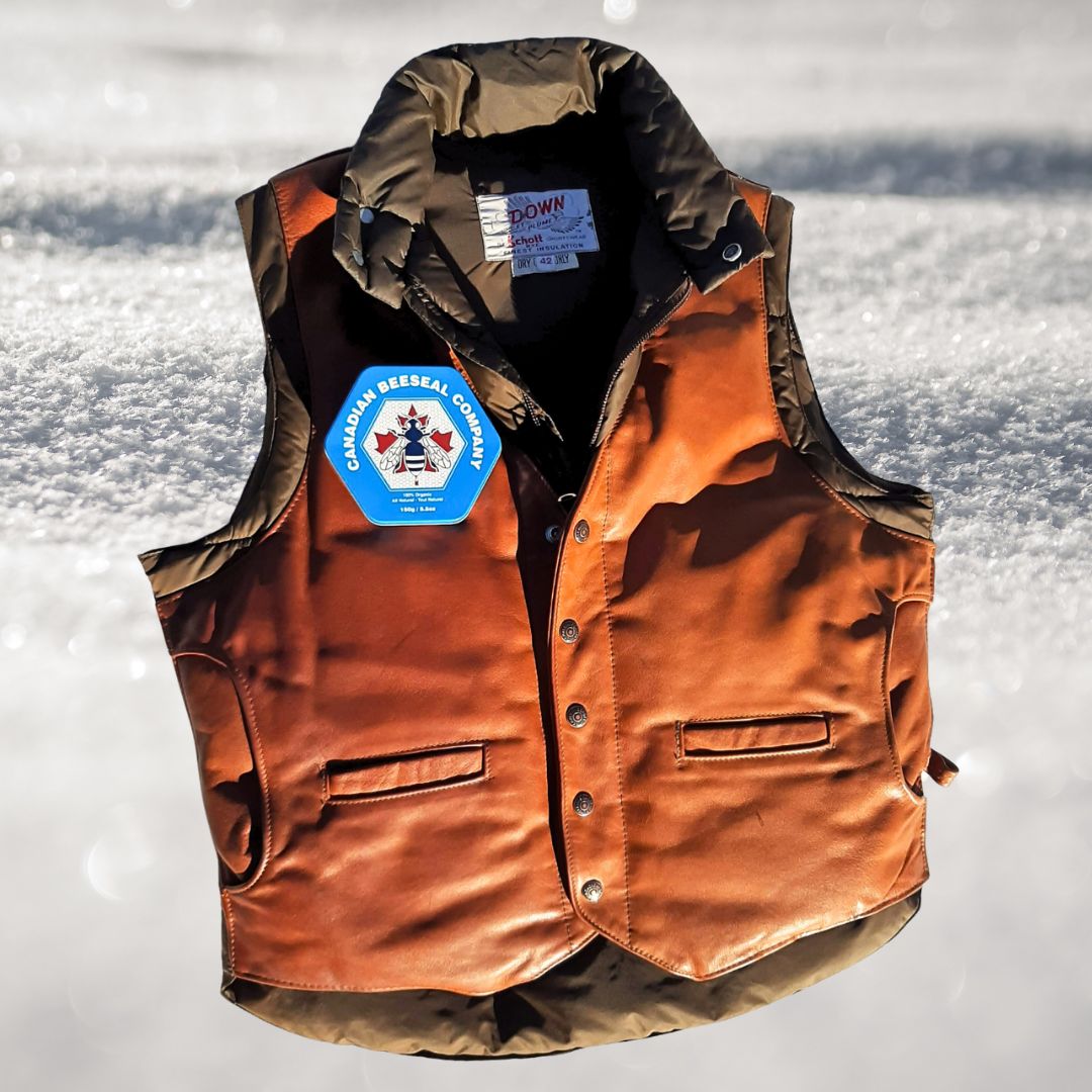 Restoration of a Schott Vest with Canadian Beeseal Leather Conditioner ( leather care ) It cleans, restores and protects