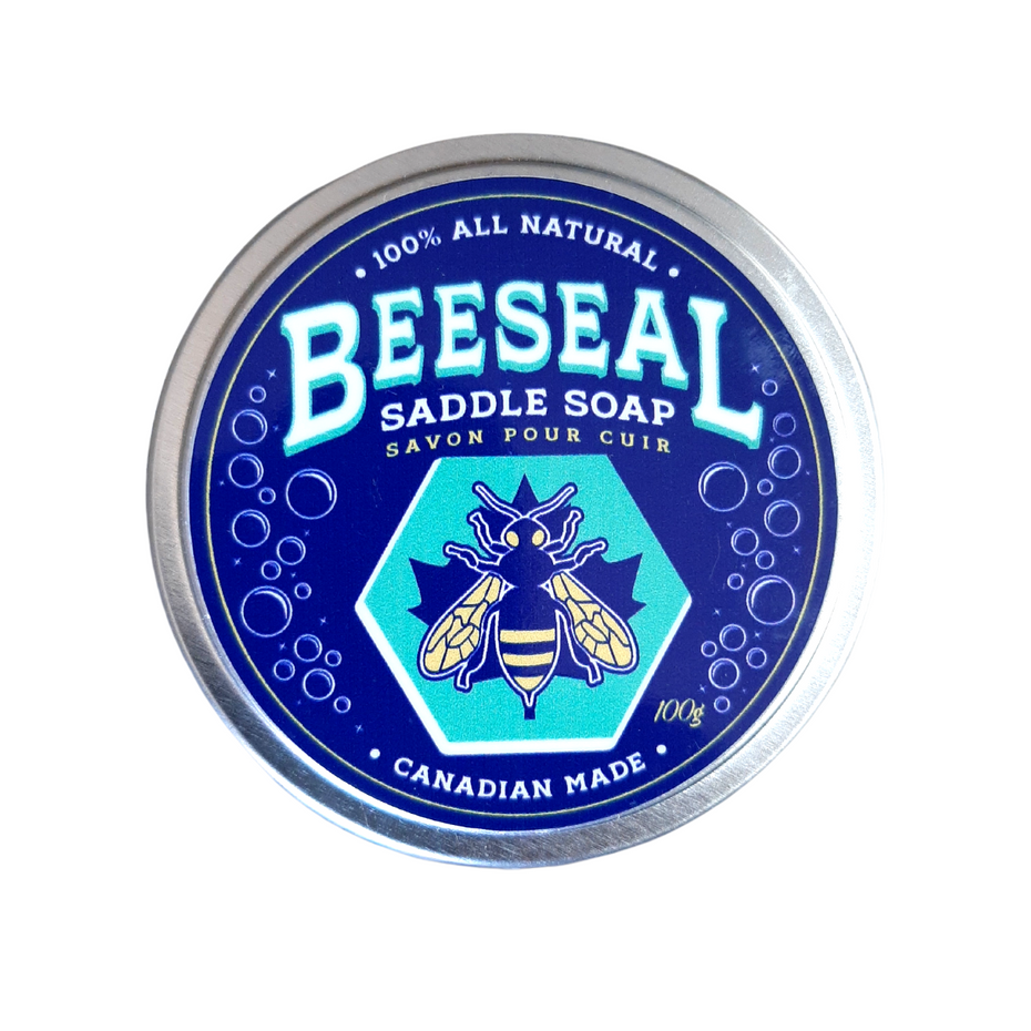 Canadian Beeseal Saddle Soap leather cleaner in metal tin – natural saddle soap for cleaning and conditioning leather boots, saddles and accessories.