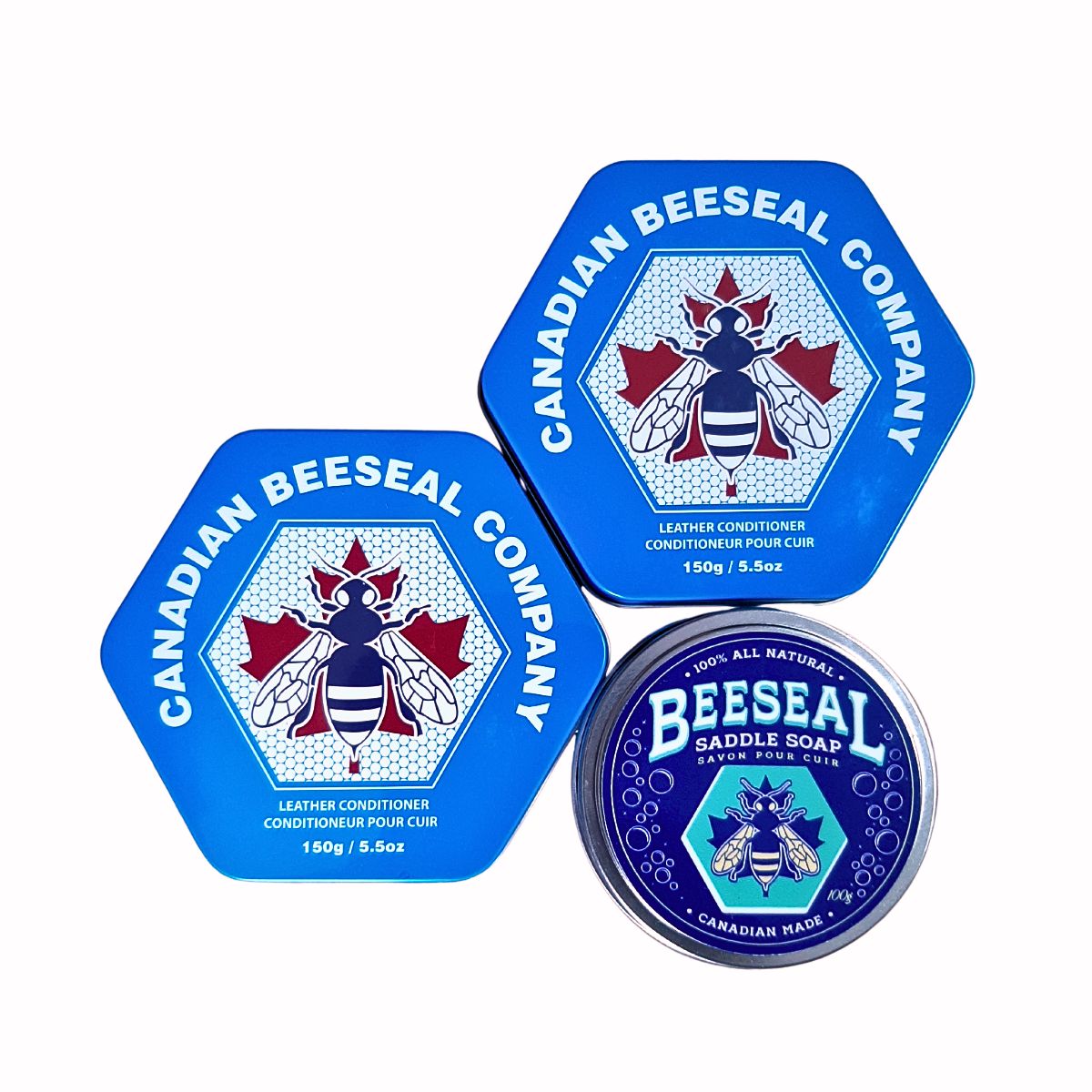 Canadian Beeseal - Leather Conditioner - Pack of 2x150g/5.5oz + 1 Saddle Soap 100g